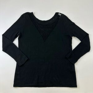 Sandro black Round neck V mesh long sleeve knit top Small